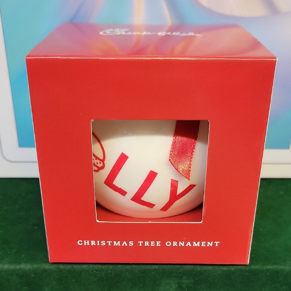 Chick Fil A Holly Christmas Tree Ornament with Red & White Design New Sealed Box - Picture 2 of 5